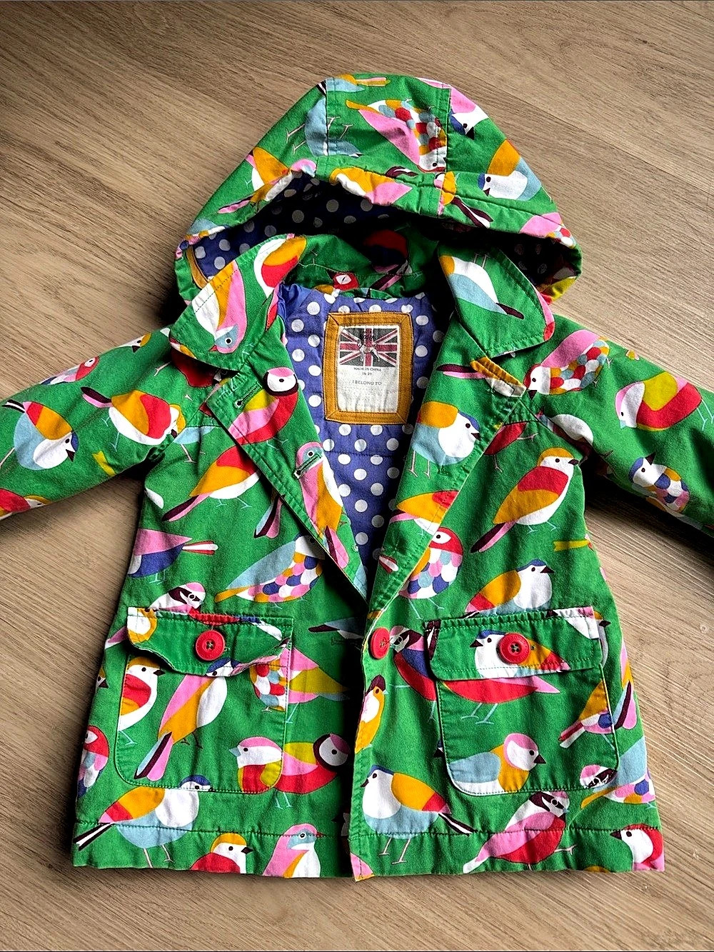 Joules Kids Bird Print Hooded Jacket Like New